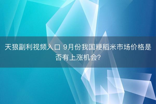 天狼副利视频入口 9月份我国粳稻米市场价格是否有上涨机会？