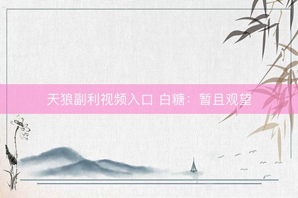 天狼副利视频入口 白糖：暂且观望