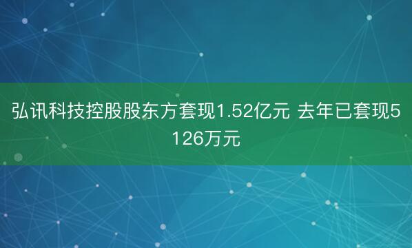 弘讯科技控股股东方套现1.52亿元 去年已套现5126万元