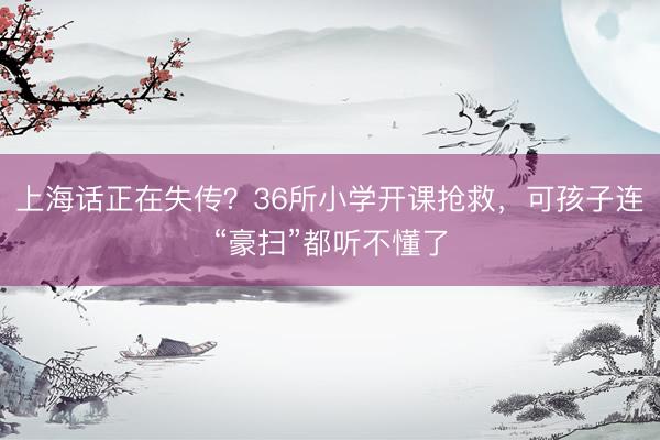 上海话正在失传？36所小学开课抢救，可孩子连“豪扫”都听不懂了