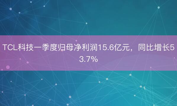 TCL科技一季度归母净利润15.6亿元，同比增长53.7%