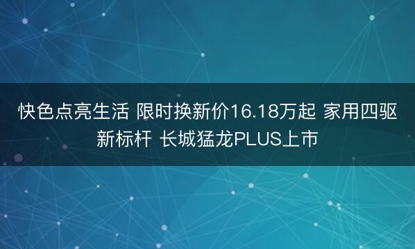 快色点亮生活 限时换新价16.18万起 家用四驱新标杆 长城猛龙PLUS上市