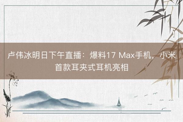 卢伟冰明日下午直播：爆料17 Max手机，小米首款耳夹式耳机亮相