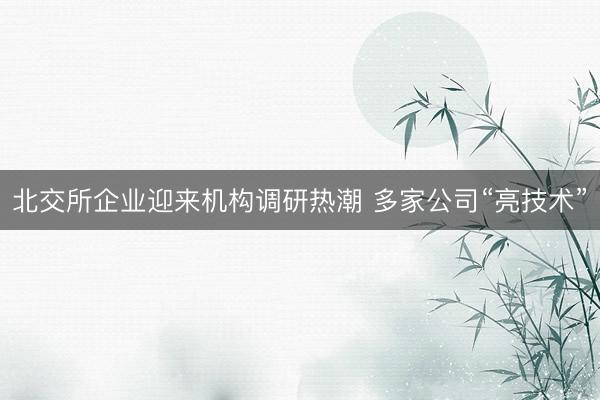 北交所企业迎来机构调研热潮 多家公司“亮技术”