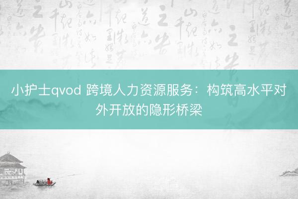 小护士qvod 跨境人力资源服务：构筑高水平对外开放的隐形桥梁