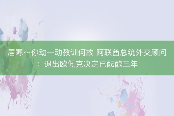 居寒～你动一动教训何故 阿联酋总统外交顾问：退出欧佩克决定已酝酿三年