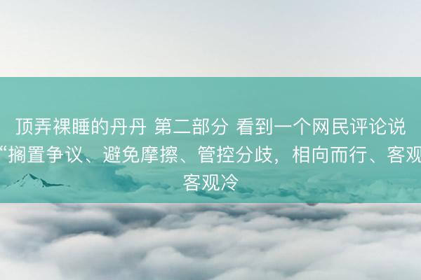 顶弄裸睡的丹丹 第二部分 看到一个网民评论说，“搁置争议、避免摩擦、管控分歧，相向而行、客观冷