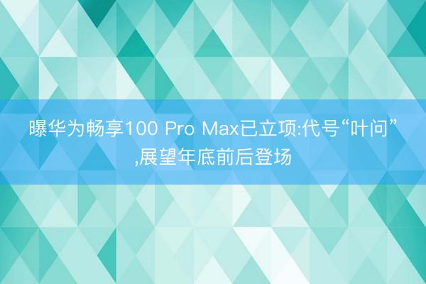 曝华为畅享100 Pro Max已立项:代号“叶问”，展望年底前后登场