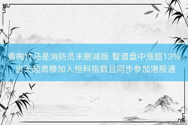 青梅竹马是消防员未删减版 智谱盘中涨超13% 当天起肃穆加入恒科指数且同步参加港股通