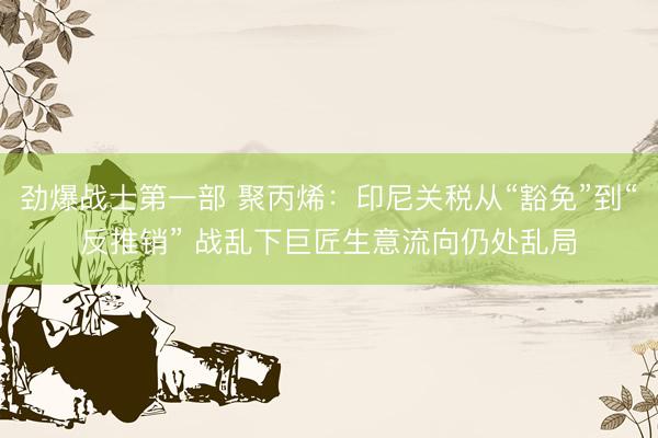 劲爆战士第一部 聚丙烯：印尼关税从“豁免”到“反推销” 战乱下巨匠生意流向仍处乱局