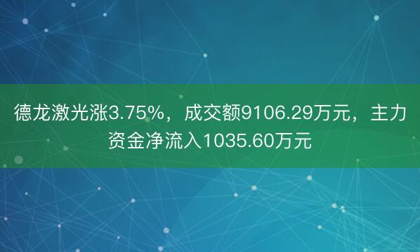 德龙激光涨3.75%，成交额9106.29万元，主力资金净流入1035.60万元